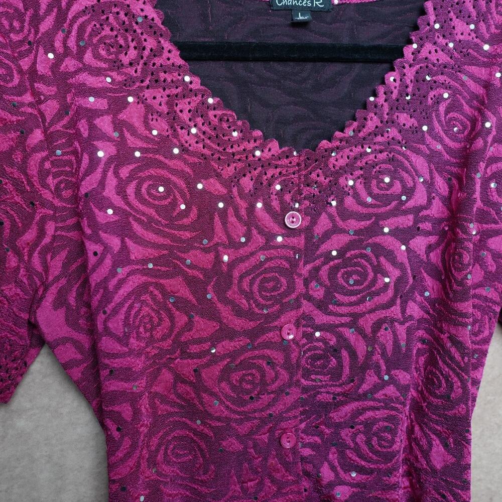 Chances R Rose Print Rhinestone Top Y2K L - Picture 2 of 4